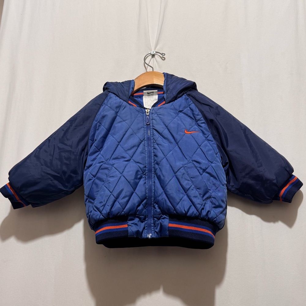 Nike Blue Puffer Jacket with Quilted Design and Hood